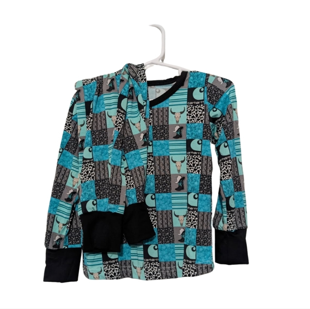 Blue and Black Patterned Pajama Set